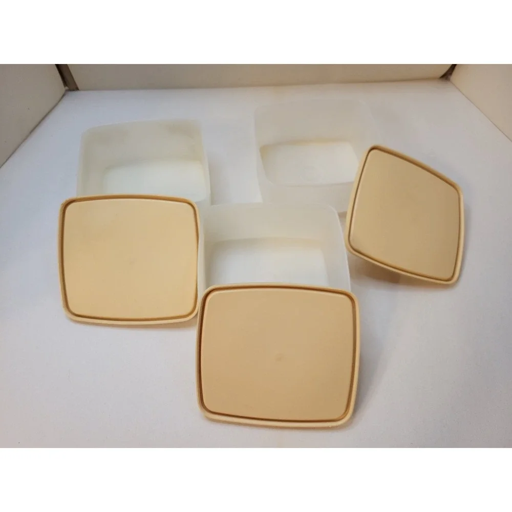 70s/80s Vintage Tupperware Sheer Food Storage Container Set w 3 Almond Lids 310